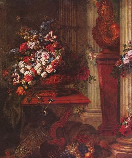 Jorg Breu the Elder Vase mit Blumen und Bronzebuste Ludwigs XIV oil painting picture